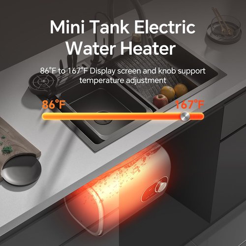 Ranein 2.5 Gallon Electric Mini Tank Water Heater, 120V 1440W Point of Use Small Instant Updated Model Hot Water Heater, Under Sink, Floor Mounted, for Under Sink, RV, and Compact Spaces