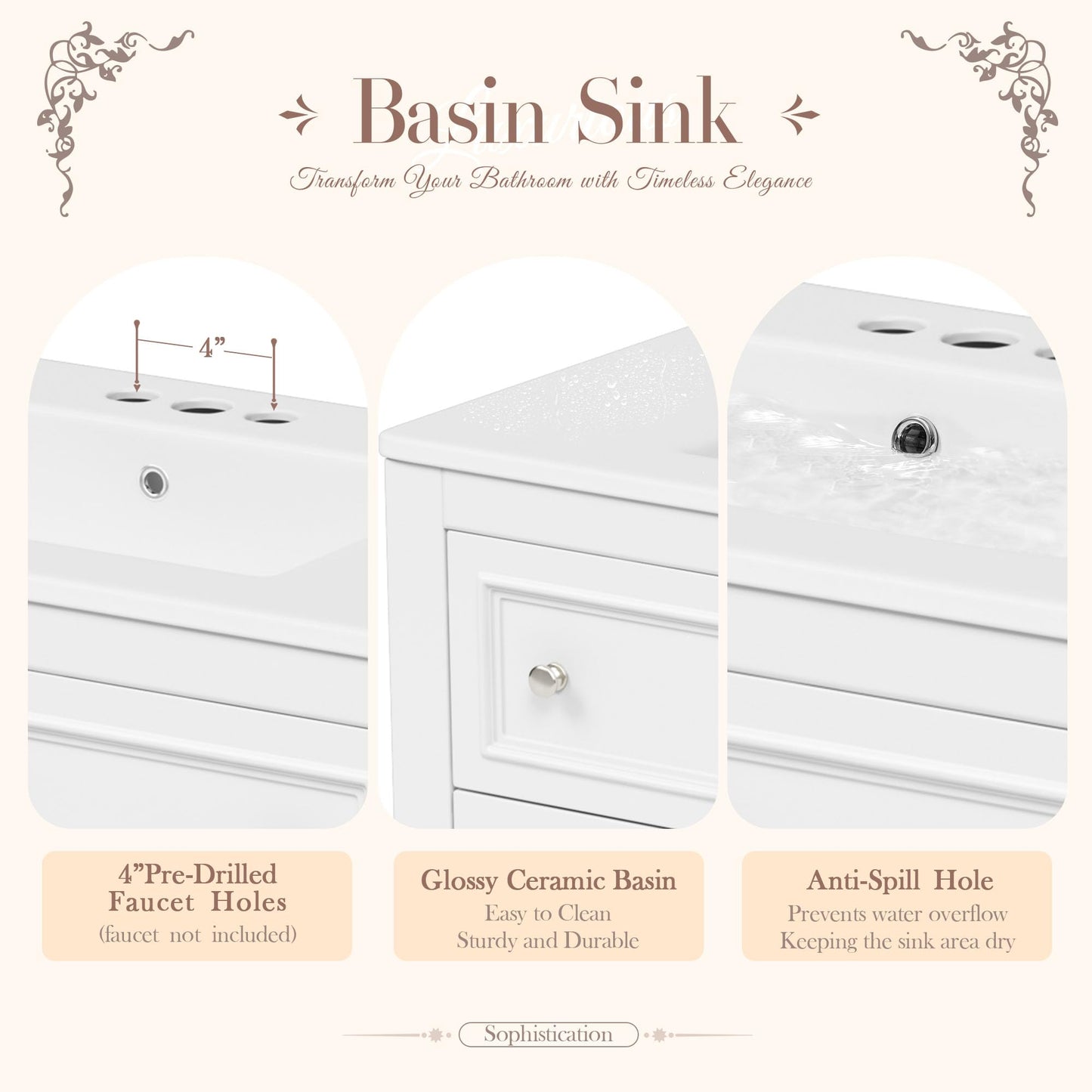 Virubi 36'' Bathroom Vanity with Single Sink, Freestanding Sink Cabinet with 4 Drawers and Open Shelf, Solid Wood Frame Bathroom Storage Cabinet