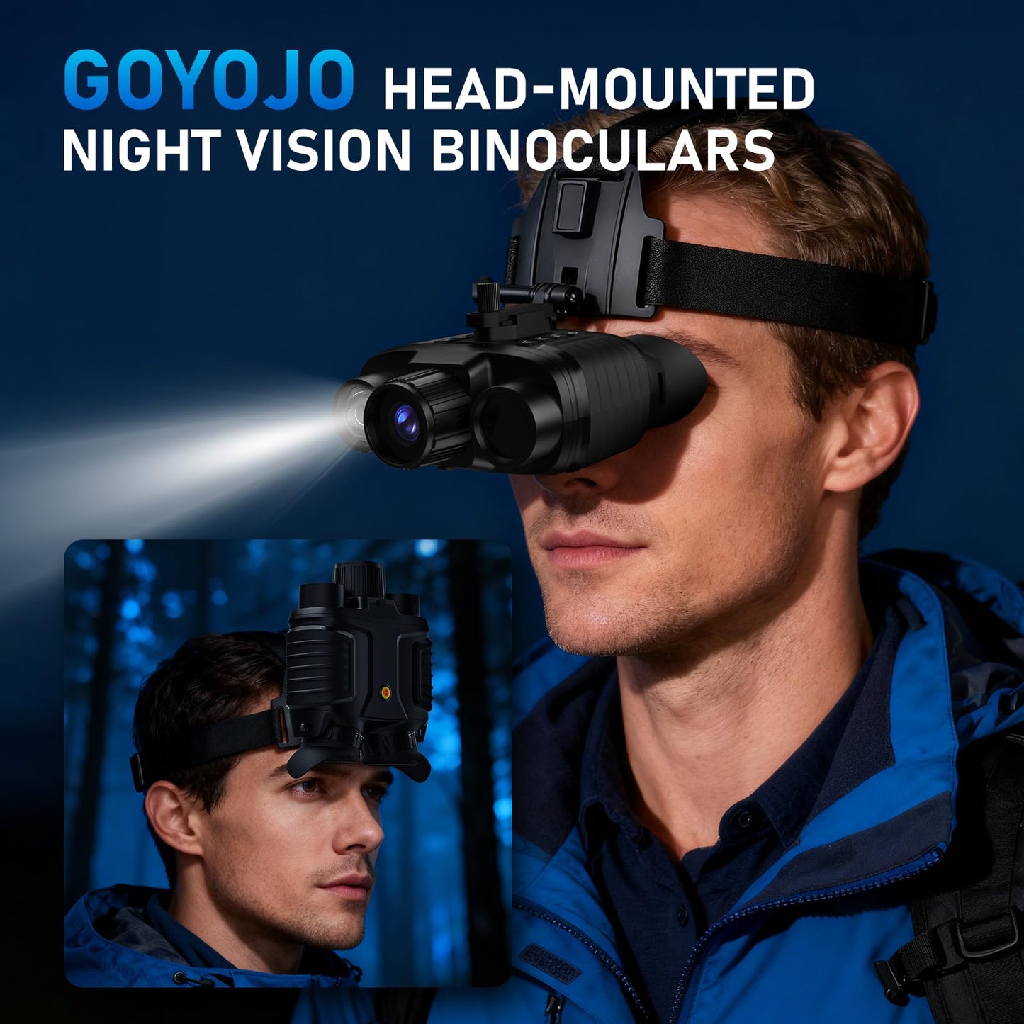 GOYOJO 4K Head-Mounted Night Vision Goggles, Night Vision Binoculars with 4500mAh Rechargeable Battery, 32GB Card Recording Photo & Video for Hunting & Camping