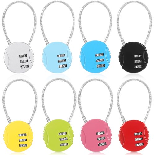 Moxweyeni 8 Pack Combination Lock 3 Digit Small Combo Luggage Number Cable Padlock Outdoor Waterproof Resettable Lock for School Gym Locker Travel Backpack Suitcase Storage (Multi Color)