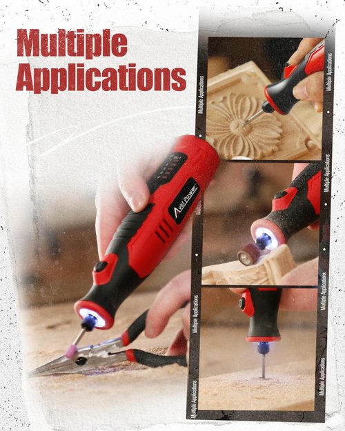 AVID POWER Cordless Rotary Tool 2.0 Ah 8V Rechargeable Rotary Tool, 4 Front LED Lights, 5 Speeds, 60 Pcs Rotary Accessories with Bag for Carving, Engraving, Sanding, Polishing and Cutting - Red