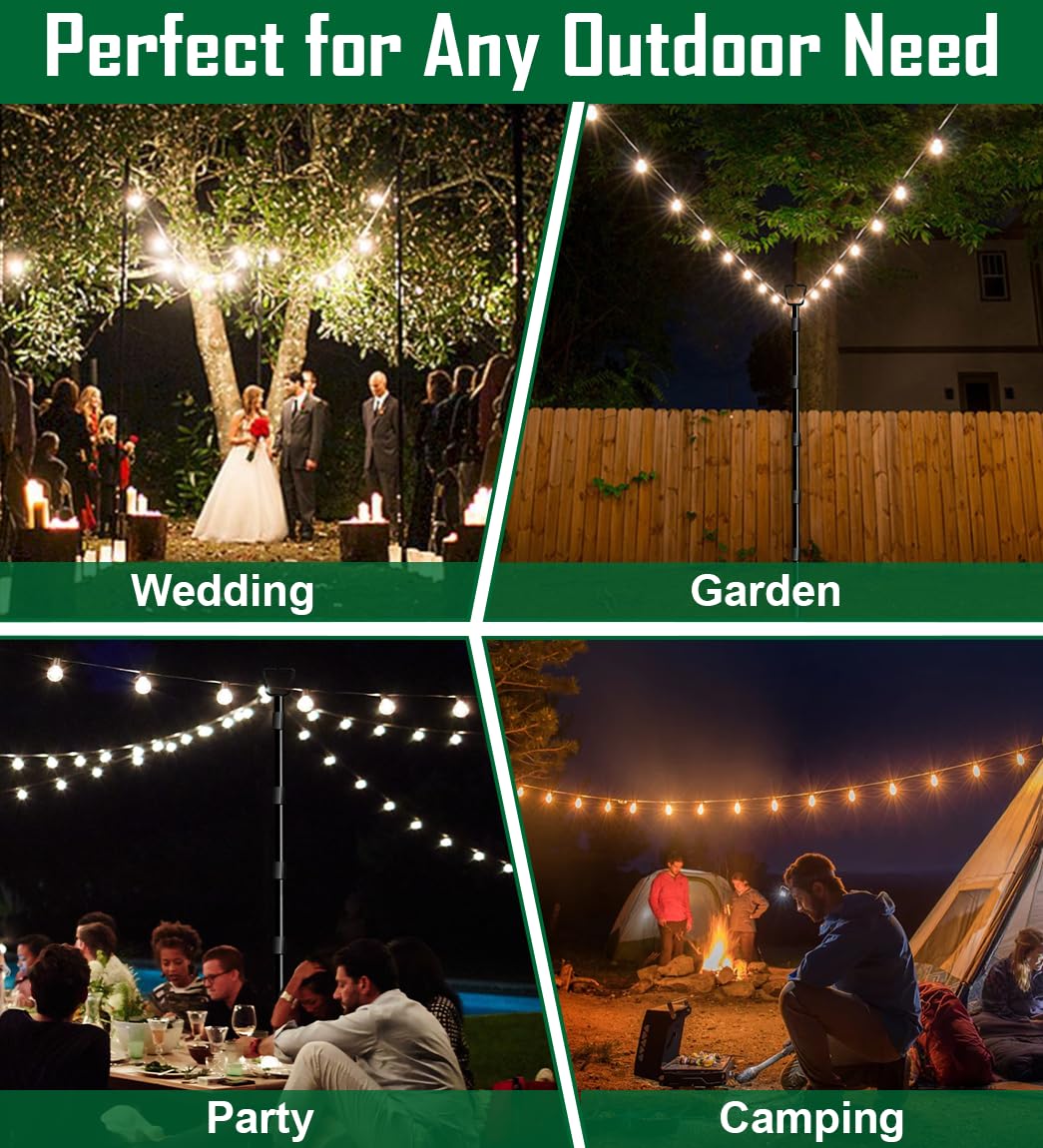 Tigerden 10Ft String Light Poles for Outside - 2 Pack Adjustable Metal Poles for Outdoor String Lights, Rustproof & Sturdy Light Stand Posts for Patio, Backyard, Deck, Garden, Party Decorations