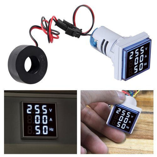 XIITIA 3pcs 3 in 1 60-500V 0-100A AC Digital Ammeter Voltmeter, 22mm Square Digital Tube Screen with Transformer, LED Display Voltage Detector Current Tester Gauge(Blue)