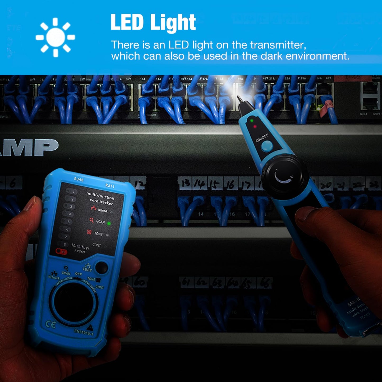 Mastfuyi Network Cable Tester, Line Finder with Probe Tone, Wire Tracker Multifunction, RJ11 RJ45 Cable Tracer, Telephone Line Test, Ethernet LAN Network Cat5 Cat6 Cable Maintenance Collation