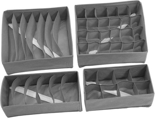 4 Piece Foldable Drawer Organizer Dark Gray Storage Box For Socks Bras Underwear For Closet Space Saving