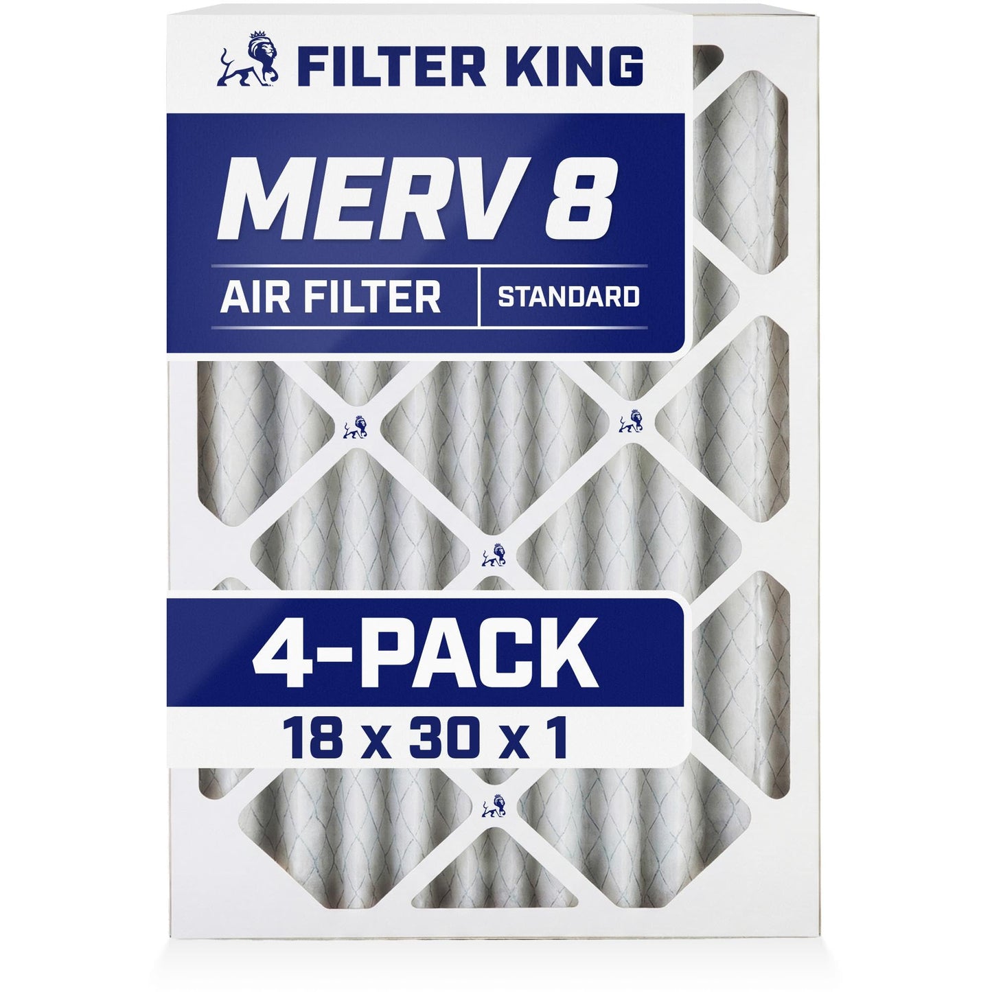 Filter King 18x30x1 Air Filter (MERV 8) (4-Pack) Dust & Allergy Control AC Furnace Filters, MADE IN USA, HVAC, Pleated, Electrostatic (Actual Size: 17.5 x 29.5 x .75)