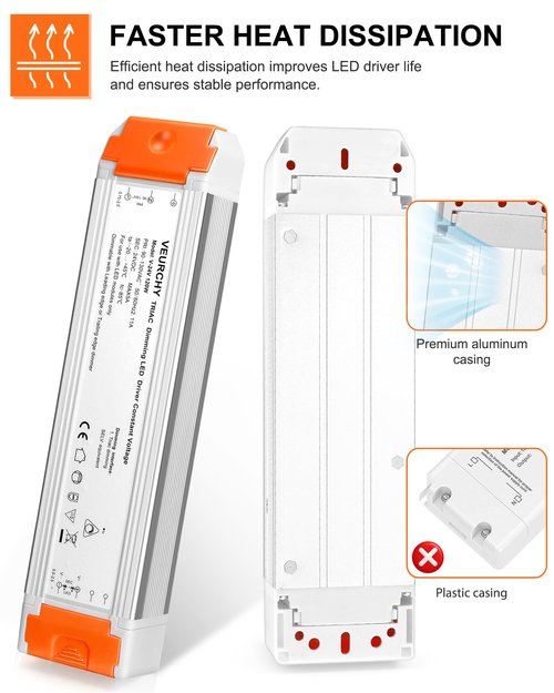VEURCHY 120W 24V Dimmable LED Driver,Triac Dimmable Transformer AC 120V to DC 24V 120 Watt Compatible with Lutron & Leviton Dimmer Switches, Dimmer Led Power Supply 24 Volt for Strip Lights