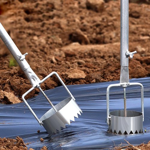 Agriculture Plastic Mulch Film Punch Hole Tool with Retractable Handle,Multipurpose Bulb Planter Sod Remover,Mulch Film Digging Holes for Greenhouse Planting, Lawn Care and Garden Work