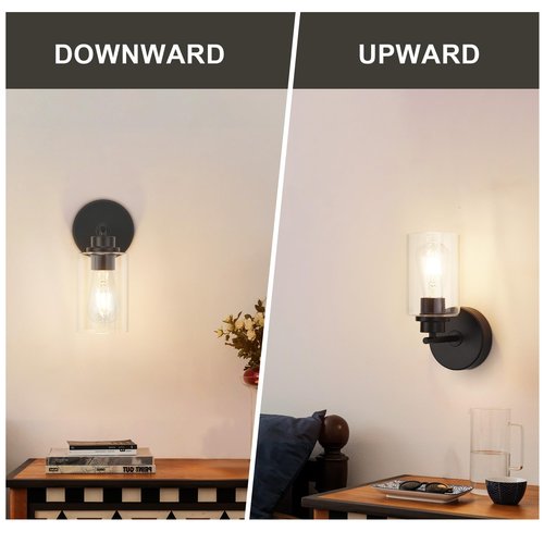Battery Operated Wall Sconce Set of 2 with Remote Control, Black Rechargeable Wireless Wall Decor Light with Glass Shade, Cordless Wall Lamp for Bedroom Bathroom Mirror Hallway, 3000K Bulbs Include