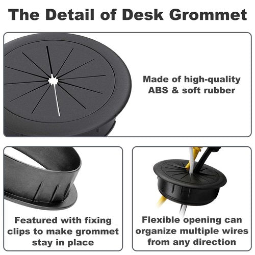 AACGIN [2 Pack] Desk Grommet 2 Inch Flexible Hole Cover for Cables Equipment Wiring Management Cord for Home & Office Table Cables - Black