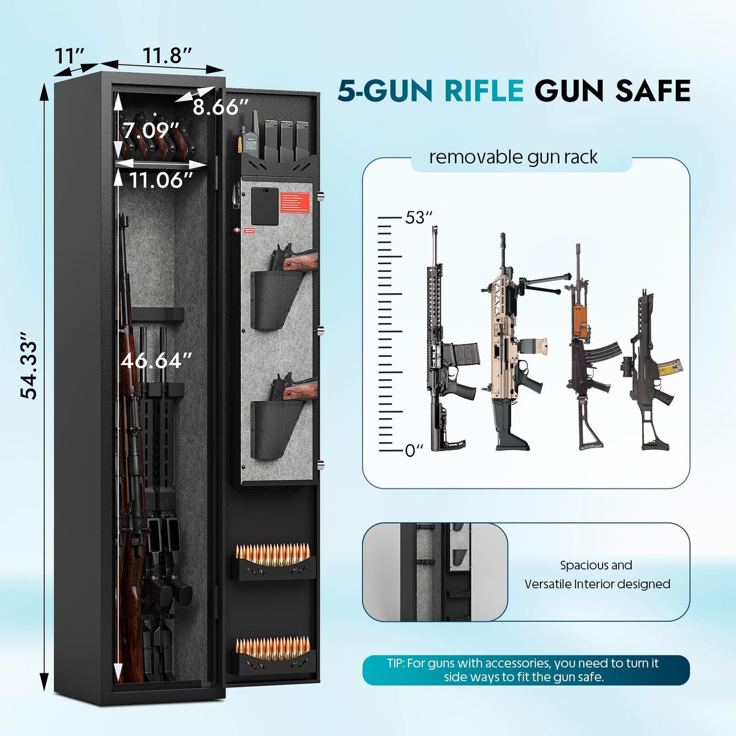 Karini 5 Rifle Gun Safes Gun Safe for Rifle and Pistols Quick Access Rifle Safe for Home Assembled Gun Cabinets for Rifles and Shotguns Long Gun Safe Clearance Gun Locker with Adjustable Shelf