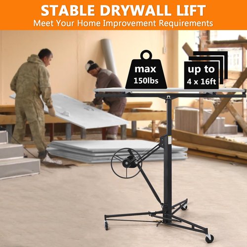 Rovibek Drywall Lift 11 FT, Sheetrock Lift Drywall Lift for Ceiling, Drywall Panel Hoist 360° Adjustable Foldable, 150 lbs Heavy Duty Drywall Lifter for Home Improvement (Black)