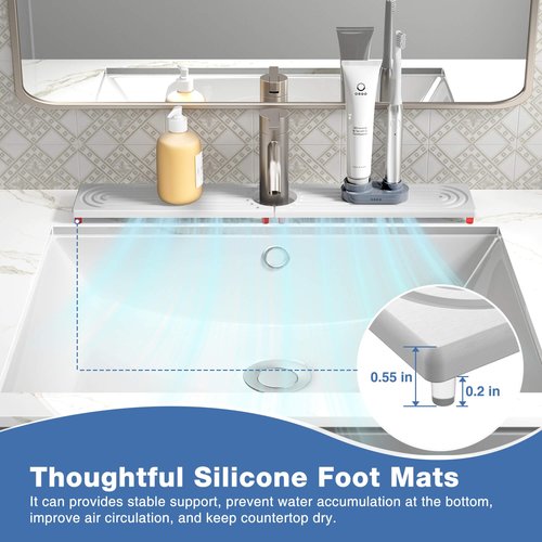 DK177 Faucet Mat for Kitchen Sink - Water Absorbing Stone Tray for Sink, Diatomite Fast-Drying Faucet Mat, Faucet Splash Guard for Bathroom Counter (White, 23.6" x 4")