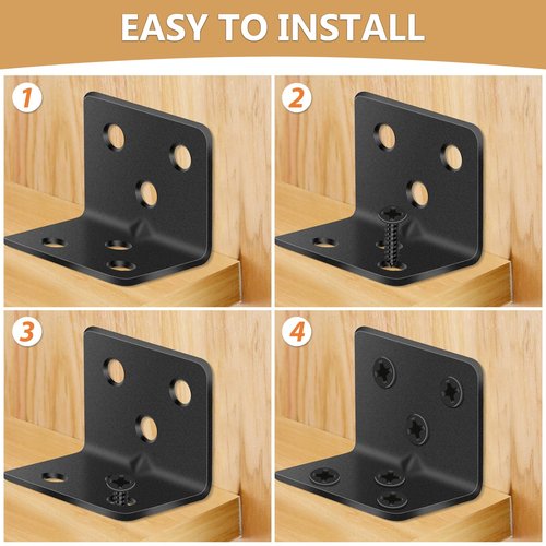 MAPVOLUT 25Pcs L Brackets for Shelves, 3 Sizes Angle Corner Braces Metal L Bracket Heavy Duty for Wood, Sturdy and Rustproof for Repairing Furniture with 82Pcs Screws Mounting Bracket Easily Black