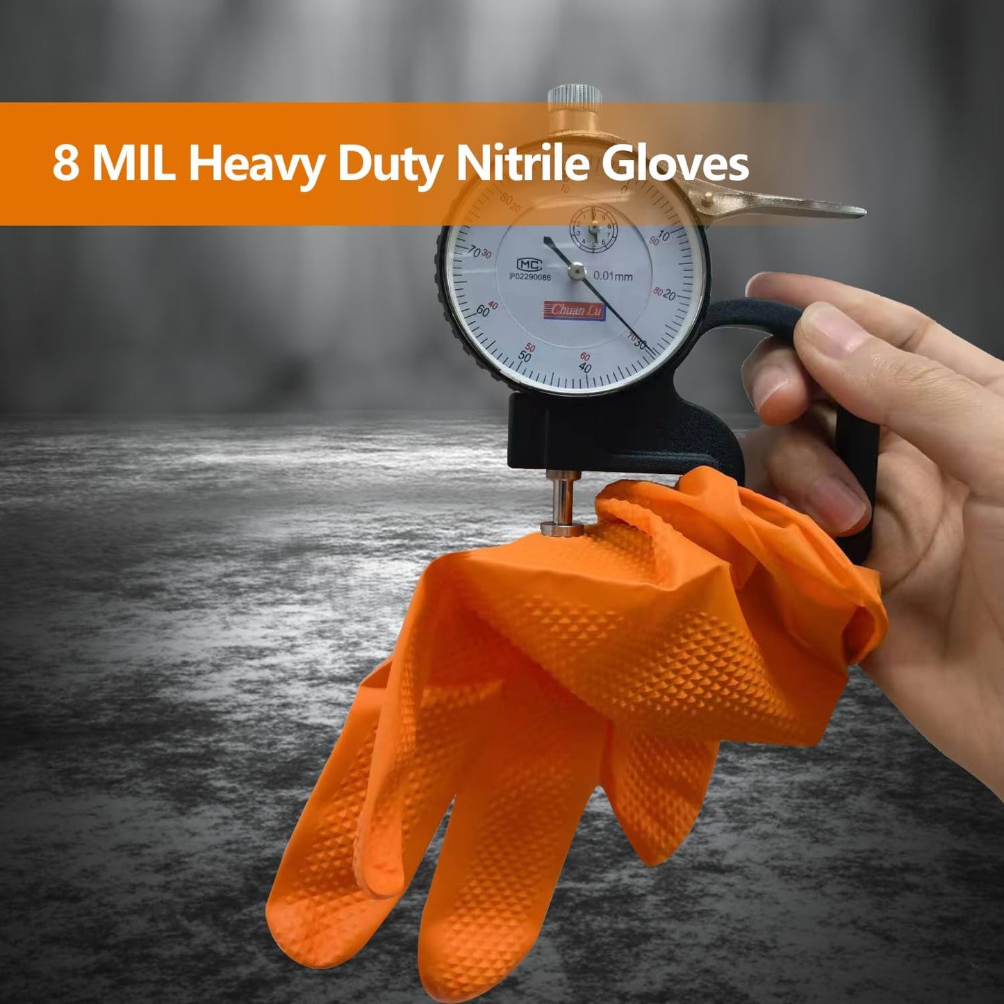 PROMEDIX P Heavy Duty Nitrile Disposable Gloves,8-mil Orange,Raised Diamond Texture Work Gloves，Industrial Work gloves (8mil Orange Box of 50, Small)