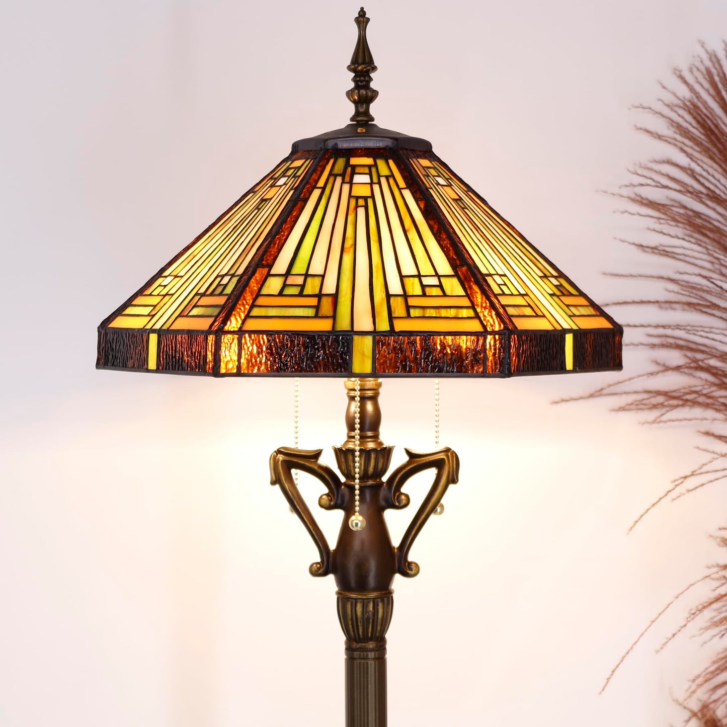 TCODTPOL Tiffany Floor Lamp Base Only, for 16-24 Inch Stained Glass Lampshade Height 71 Inch Bronze Finished Resin Base Antique Standing Lighting Base Replacement Only Wide 11 Inch(B (W11H71 Inch))