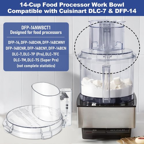 4 Locking Tabs DFP-14NWBCT1 Replacement Clear Food Processor Work Bowl Cover, Compatible with Cuisinart Tritan food Processor Only fits Bowl DLC-005AGTXT1,Fits Model DFP-14, DFP-14BCN, DFP-14BCHN