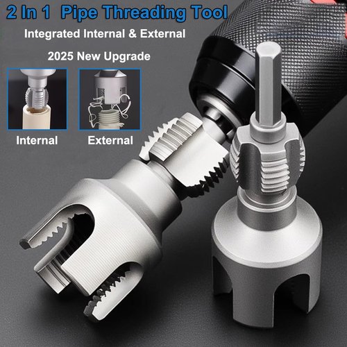 Integrated Internal & External Threader, 2-Piece Dual-Function Pipe Threading Kit for 1/2'' 3/4'' 1'' PVC&Plastic Pipes, Electric Drill Compatible for Home Repairs（Not compatible with 40 PVC）