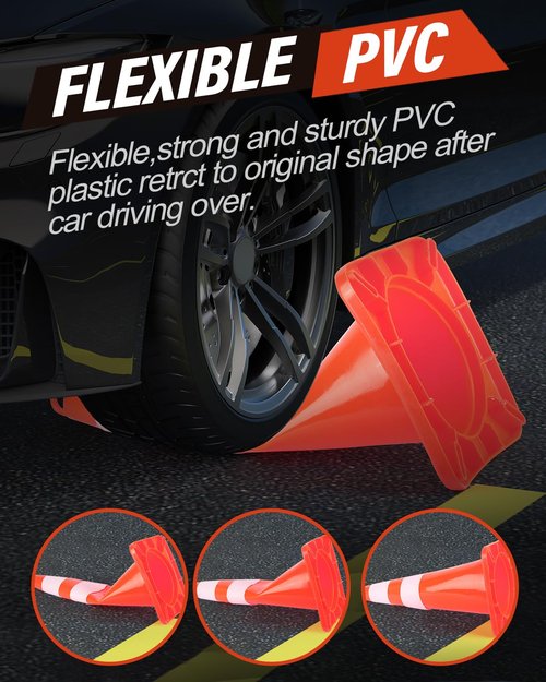RoadHero 10 Pack Traffic Cones 28 Inch Safety Cones with Reflective Collar Orange Cones with Handle Plastic PVC Heavy Duty Cones for Parking Lot, Driving Training