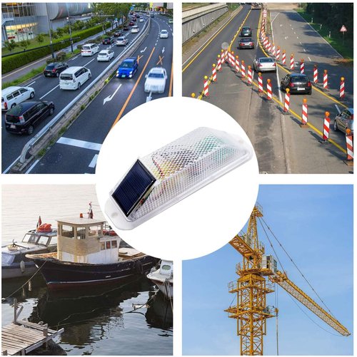 RISOON Solar Strobe Warning Light: Sensitive LED Warning Lamp High Bright Waterproof IP65 Flashing Beacon Barricade Construction Safety Traffic Light for Driveways Dock (Wihte)