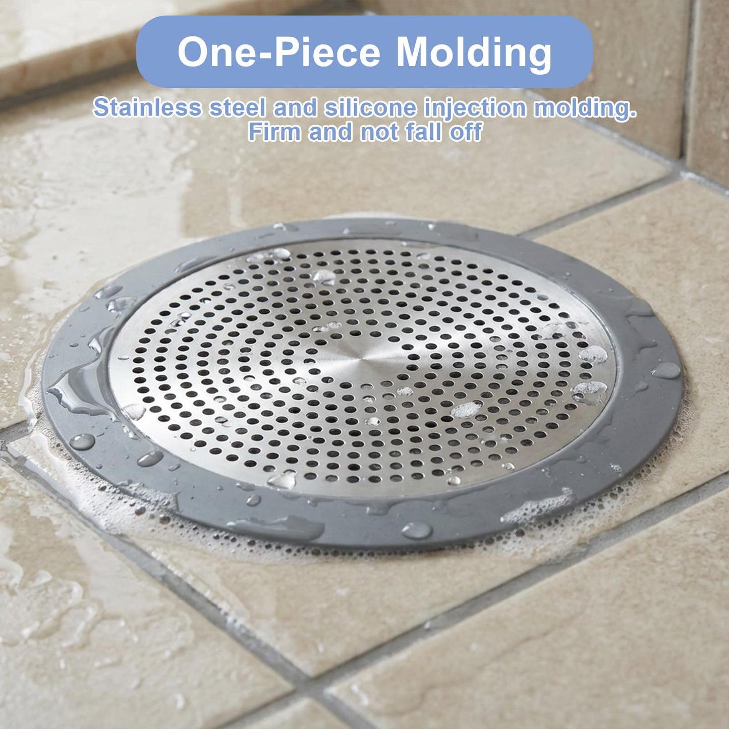 Shower Drain Hair Catcher, 5.7in Stainless Steel Bathtub Hair Catcher Drain Cover Bathroom Tub Sink Protector Flat Shower Drains Cover with Silicone Rim