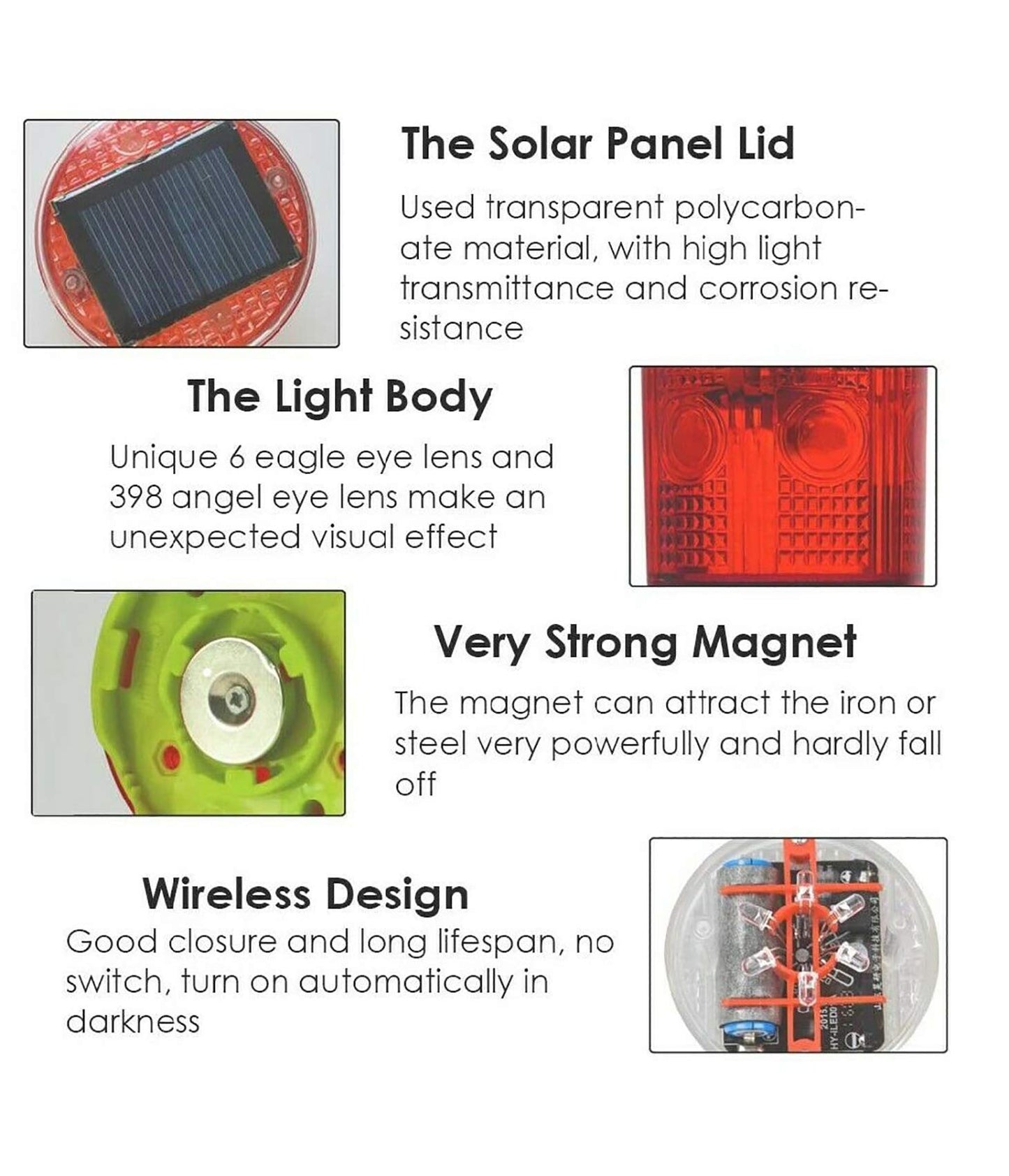 Solar Strobe Warning Light, with Strong Magnetic Base High Bright LED Flashing 360° Wireless Control Automatically Turn On Waterproof IP65 for Construction, Traffic, Factory, Safety Sign (White)