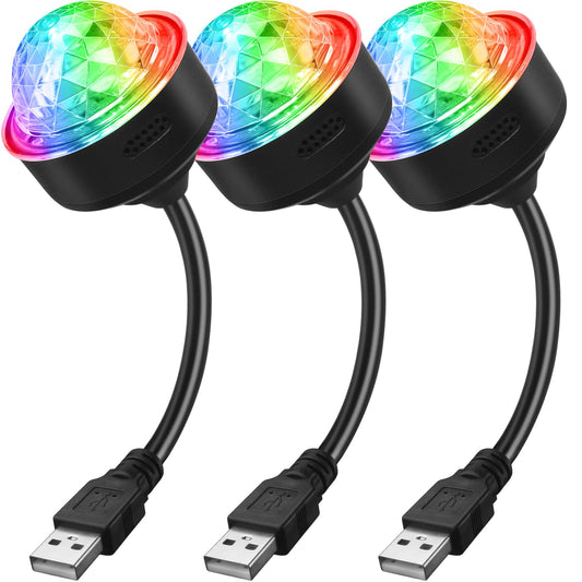 Luditek Mini Disco Ball Light with Flexible USB Extender, Sound Activated Strobe Party Lights for Karaoke Car, Stocking Stuffers Birthday Decorations for Halloween Christmas (3 Packs)