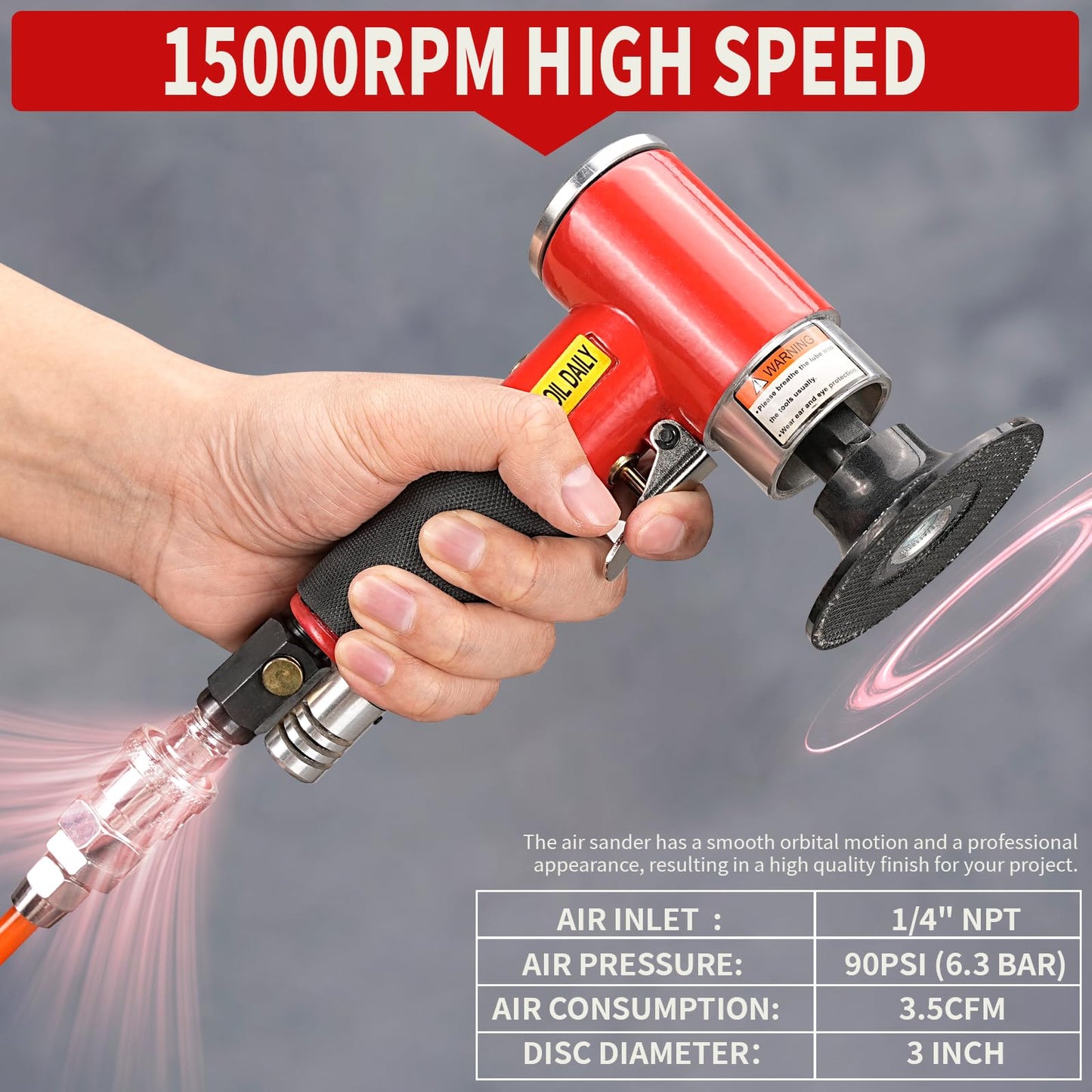 SI FANG 3 Inch Air Sander Right Angle Grinder, Upgraded Mini Pneumatic Polisher Surface Prep Conditioning Rotary Tool Kit with 45Pcs Roll Lock Quick Change Disc and Sanding Discs