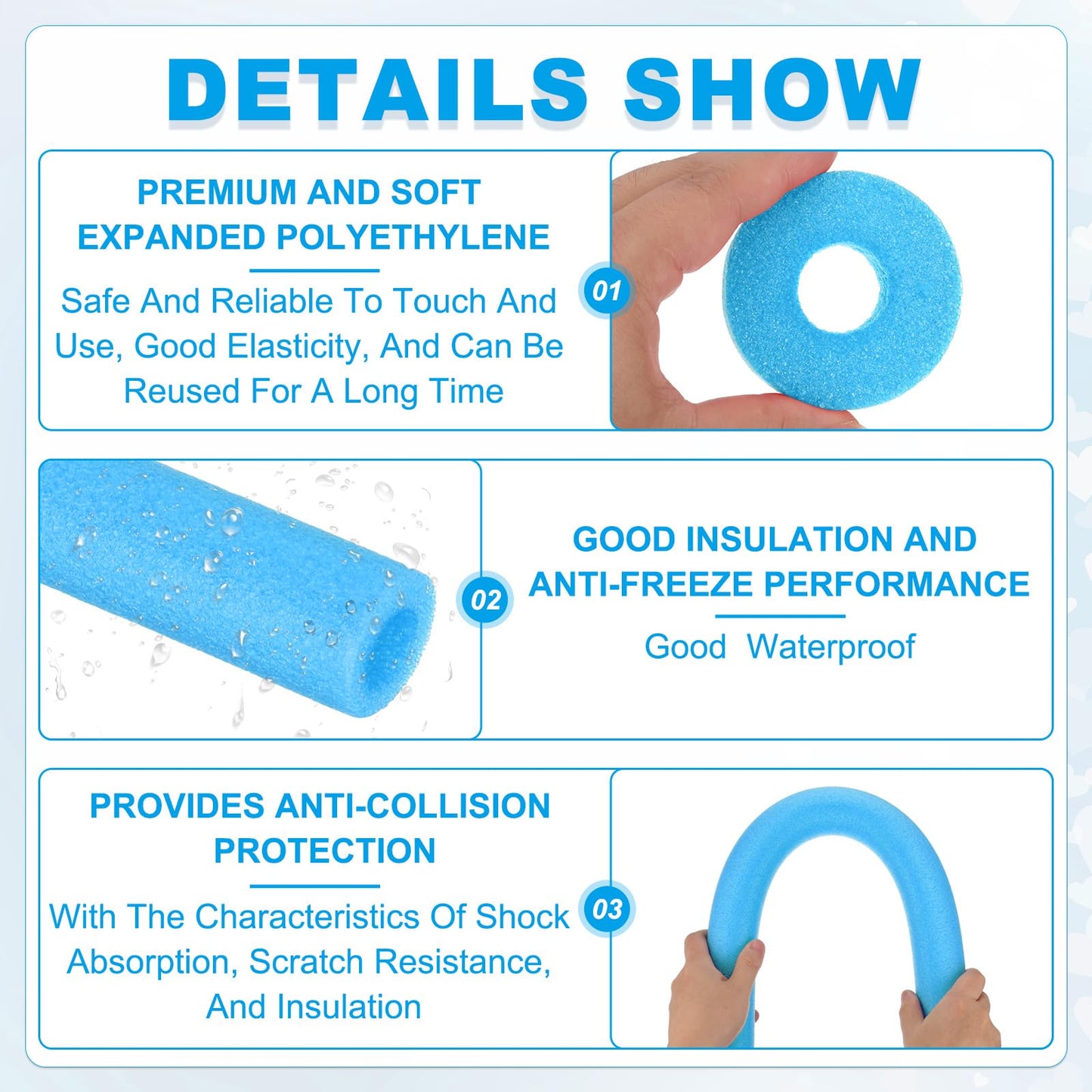 PATIKIL Pipe Insulation Foam Tube, Pool Noodles Foam Tubing Covers 1" (25mm) ID x 3.3FT x 2-9/16" OD for Swimming Pool Handle Heat Preservation Protective Sleeve, Blue