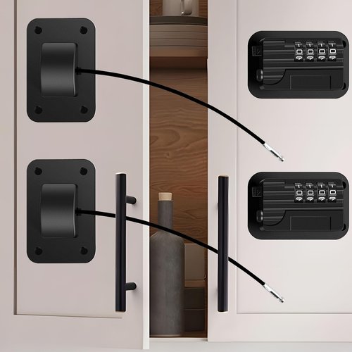 2 Pack Refrigerator Fridge Lock with Password Unlocking, Self Adhesive Childproof Cabinet Locks, Safety Fridge Freezer Door Lock for Refrigerator Cabinets Drawers Window, Black