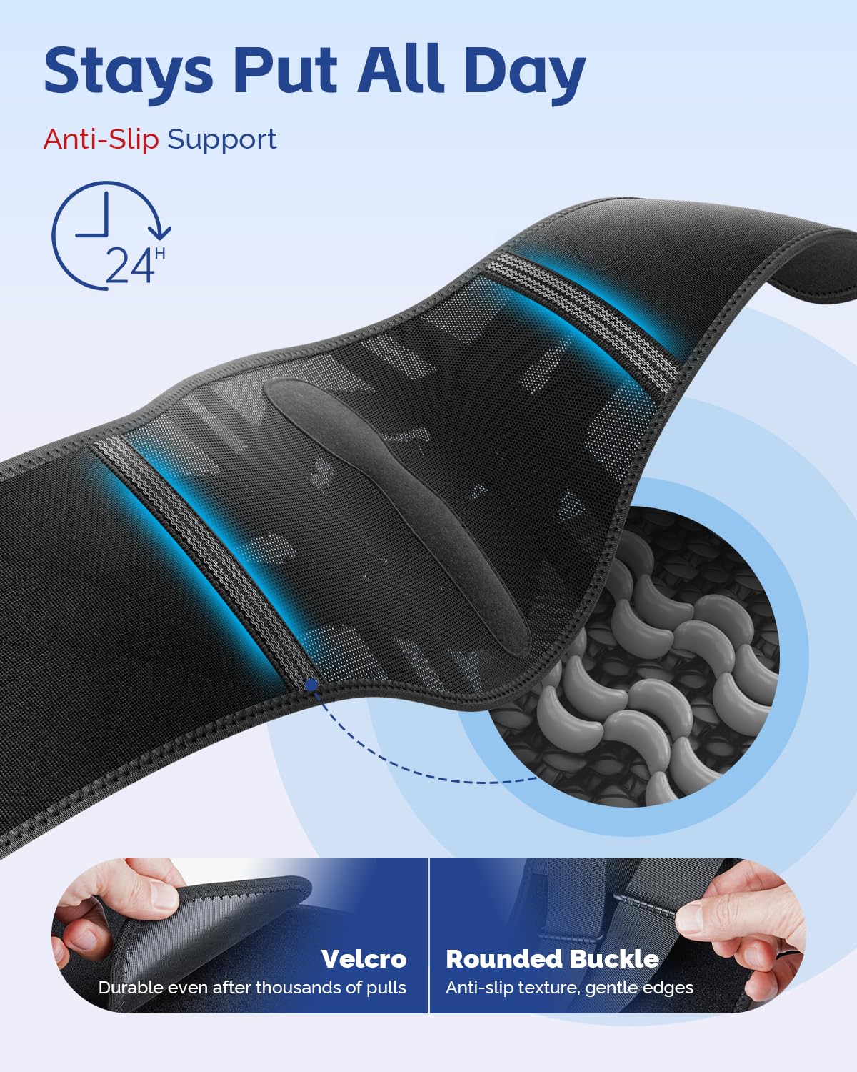 FEATOL Back Brace for Men Lower Back and Women, Removable Dual-Side Spine Lumbar Pad with Snug Fit, Adjustable Support Belt for Work, Gray, Size L 34.5-39"