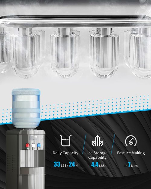 Muhub Water Dispenser with Ice Maker, Top Loading Hot and Cold Water Cooler with Child Safety Lock, 3 to 5 Gallon Water Dispenser with 3 Temperature Settings for Home,Office.