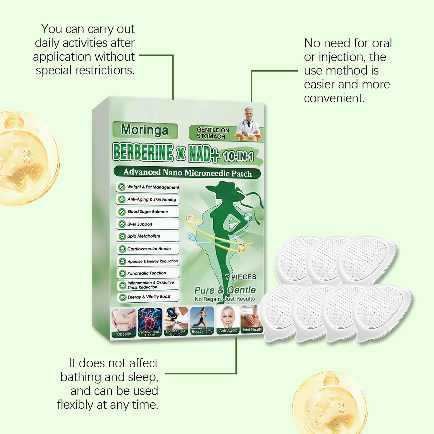 Qleovo Moringa Berberine Patch – 10-in-1 Nano Microdart Technology, Advanced Herbal Skin Patch for Women & Men, Gentle Non-Irritating Design (1 box)
