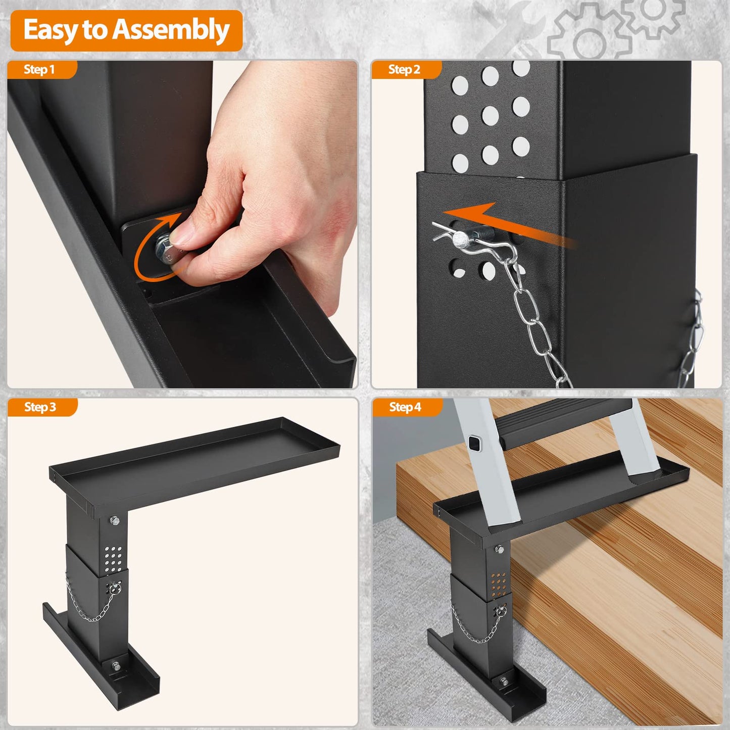 Ladder Extender for Stairs, Heavy-Duty Ladder Levelers for Extension Ladders, Non-Slip Design, 10.2"- 16.5" Adjustable Height, 23.7"L x 7.5"W Platform for Extension/Straight/Telescopic Ladders