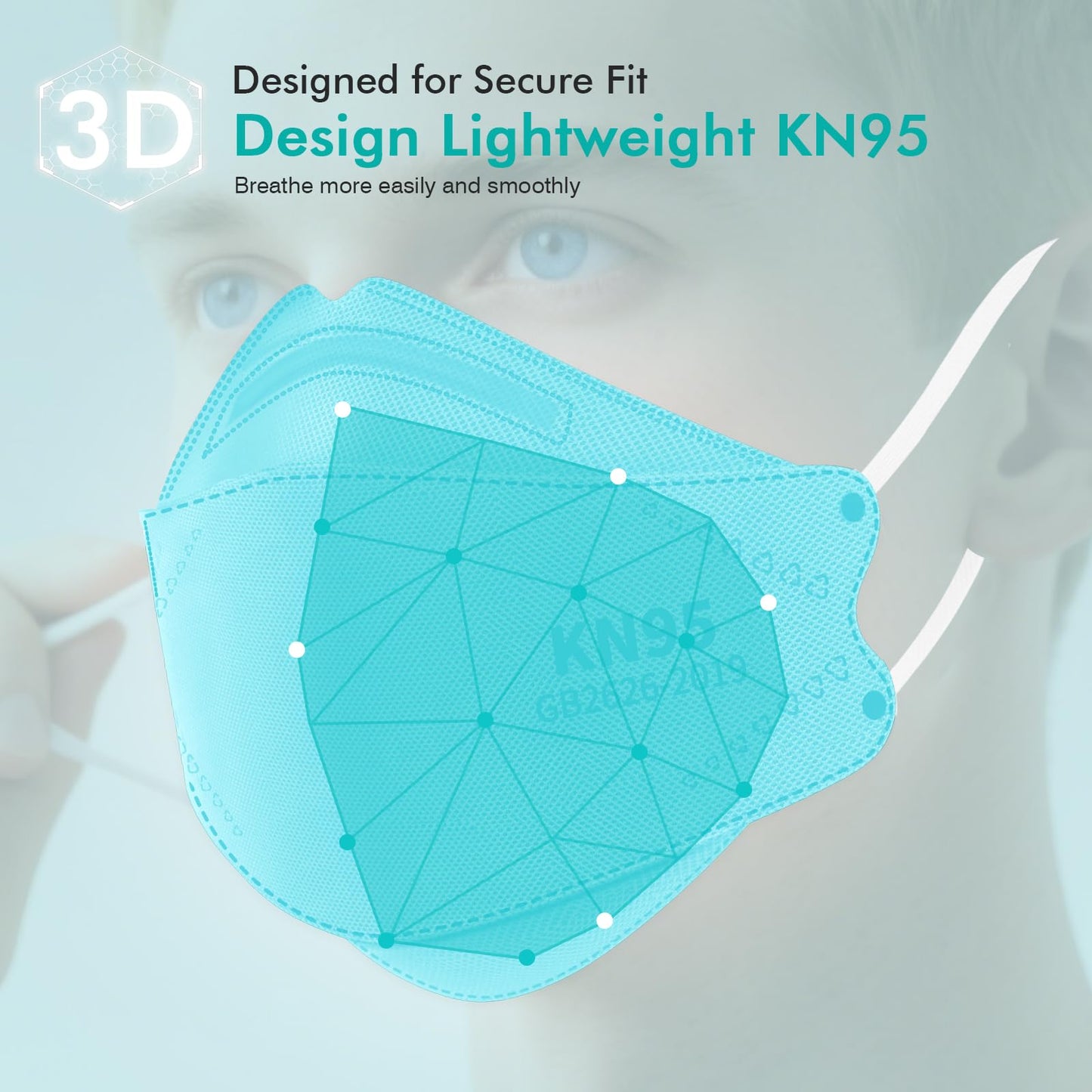 LEMENT KN95 Face Masks - 100 Pack Breathable Comfortable Disposable Masks For Adult, Filter Efficiency≥95%, Elastic Ear Loops, Blue