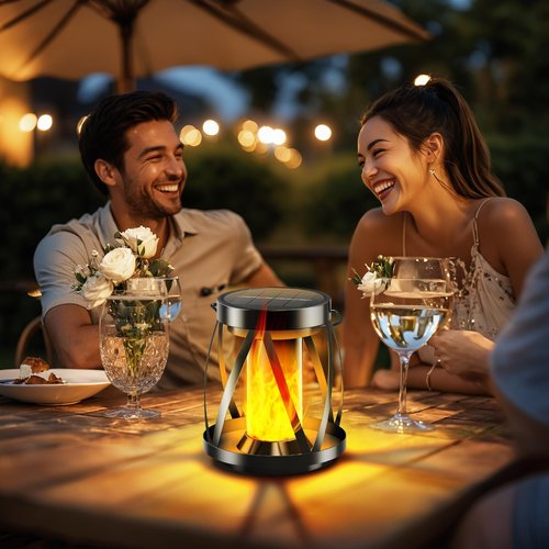Garpar Solar Flickering Flame Lanterns Outdoor Waterproof - Upgraded Brighter Metal Hanging Solar Lights Outdoor, 2 Lighting Modes - Auto On/Off Outdoor Lights for Yard Porch Patio Garden Decor
