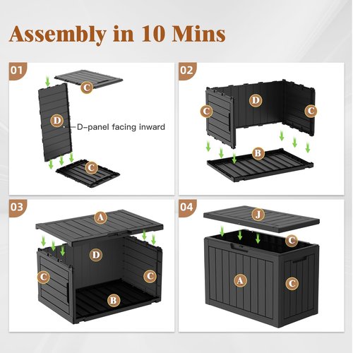 Treillage Tale Outdoor Storage Deck Box, 45 Gallon Outside Storage Box Waterproof Deck Box, Lockable Patio Storage Box UV-Resistant for Garden Furniture, Black