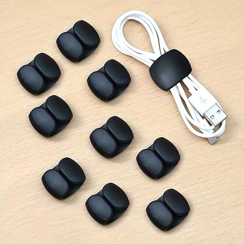 20-Pack Black Cable Organizer Clips – Reusable Cord Holders for Wire Management at Home, Office, and Travel – Compact Charging Cable Clips for Desk and Electronics