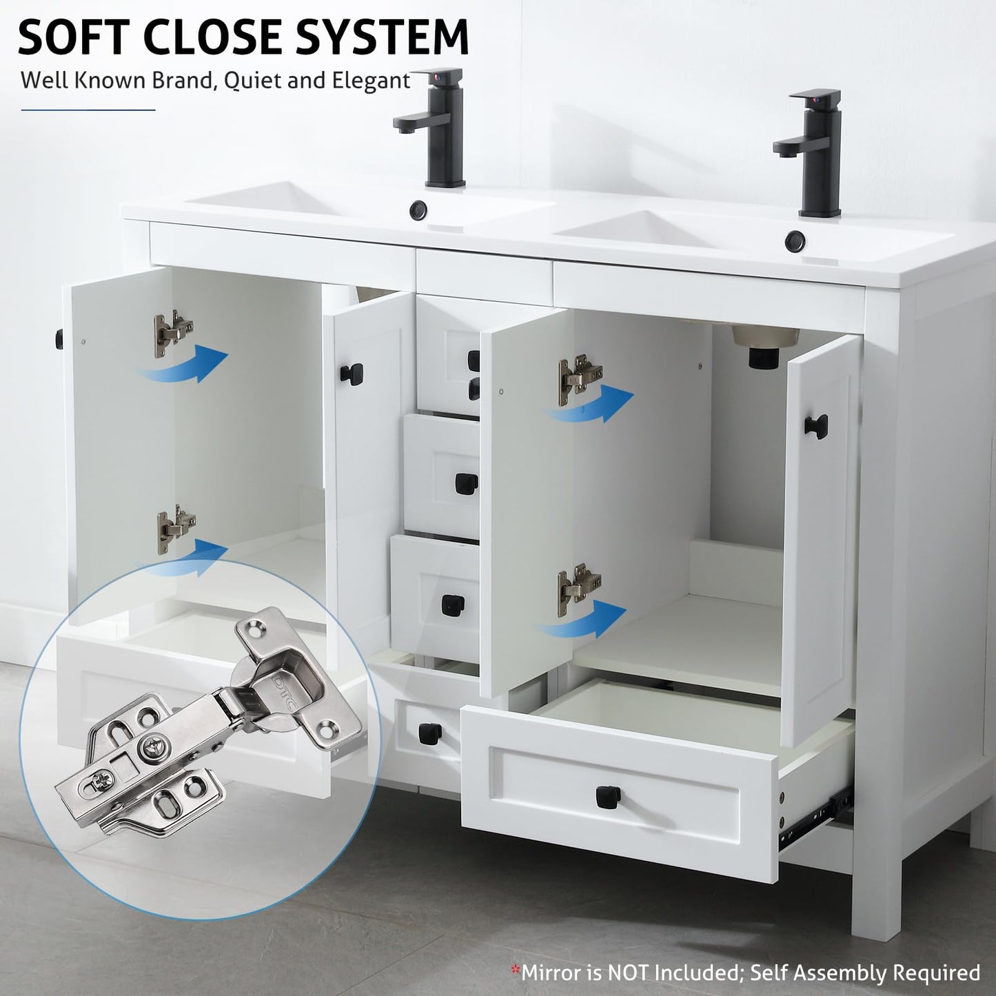 eclife 60" Bathroom Vanities with Sink Combo, Modern Thickened Wood Bathroom Storage Cabinet w/Undermount White Double Sink, Matte Black Faucet Drain, White