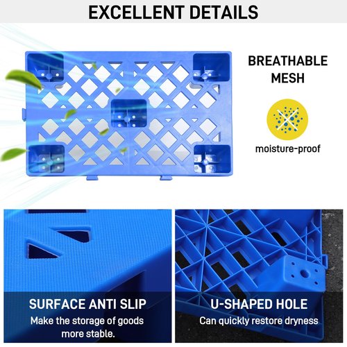 Kerty Nestable Plastic Pallets 4Pcs, 19.7'' L X 11.8'' W X 3.9'' H Lightweight Pallet with Breathable Grid, Moisture Proof Floor Pallets for Kitchen Supermarket Restaurant Warehouse Basement Storage