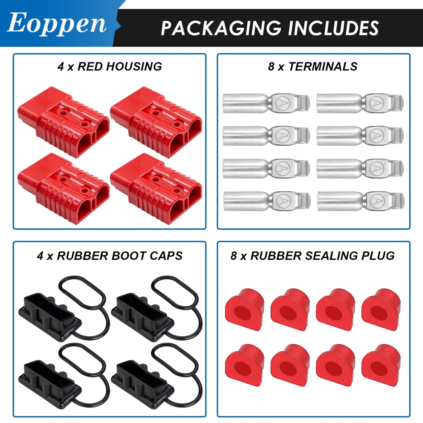 Eoppen 4Pcs 175Amp Battery Quick Connect/Disconnect, 2-4 Gauge Wire Harness Plug Kit 12V-36V Battery Cable Connector for RV Winch Trailer