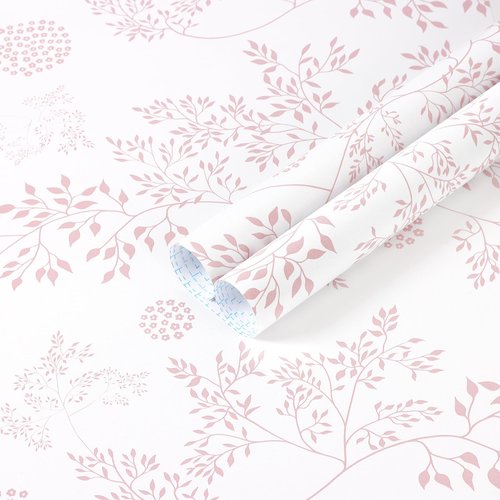 Heroad Boho Peel and Stick Wallpaper Pink Floral Contact Paper 17.3"x78.7" Leaf Wall Paper Removable Self Adhesive Wallpaper for Cabinet Bathroom Waterproof Nursery Decor Vinyl Papel Tapiz para Pared