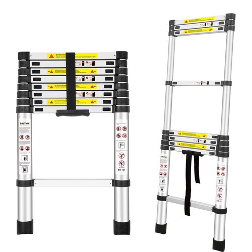 Telescoping Ladders, (8.5Ft/2.6M) EN131 Standards Aluminum Extension Ladder, Extension for RV, Attics, Families, Outdoor Work, with a Maximum Bearing Capacity of 330lbs