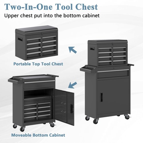 HOWSVN Tool Chest, 5 Drawers Rolling Tool Cabinet, Removable Cabinet Storage Tool Box with Universal Lockable Wheels, Lock Bar, Metal Tool Storage Cart, Tool Box for Garage, Workshop