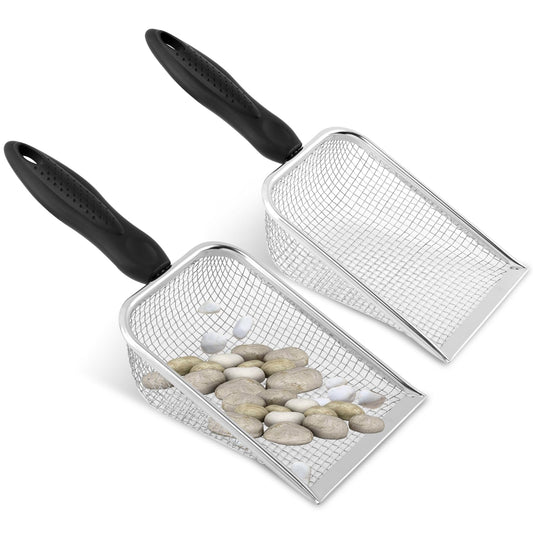 Soil Sifter for Gardening, 2 Pack Stainless Steel Garden Sifter for Soil, Compost, Dirt, Sand, Portable Rock Sifter & Shovel with 3.8mm/5.0mm Mesh & Ergonomic Handle for Gardening