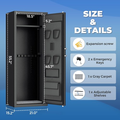 Greenvelly 12-15 Gun Safe for Rifles and Pistols,Quick Access Rifle Gun Safe with Password Lock, Gun Cabinet with Shelves for Home,Office(Assembly Required)