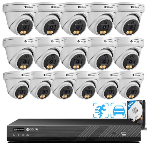 4COVR 12MP Security Camera System 16 channnel,16pcs 12MP PoE Dome Security Cameras Outdoor, Person/Vehicle Detection, 2 Way Audio, Smart Color Night Vision,16CH NVR 4TB HDD for Business,LY97KAAM1616