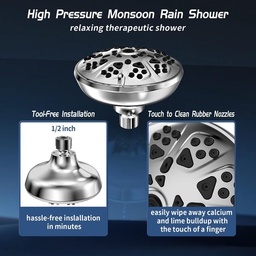 High Pressure Shower Head with 10-Setting Modes, 360° Adjustable Metal Swivel Ball Joint | Self-Cleaning Nozzles for Strong Water Flow | Easy Install Rain Showerhead Relaxing Spa Experience