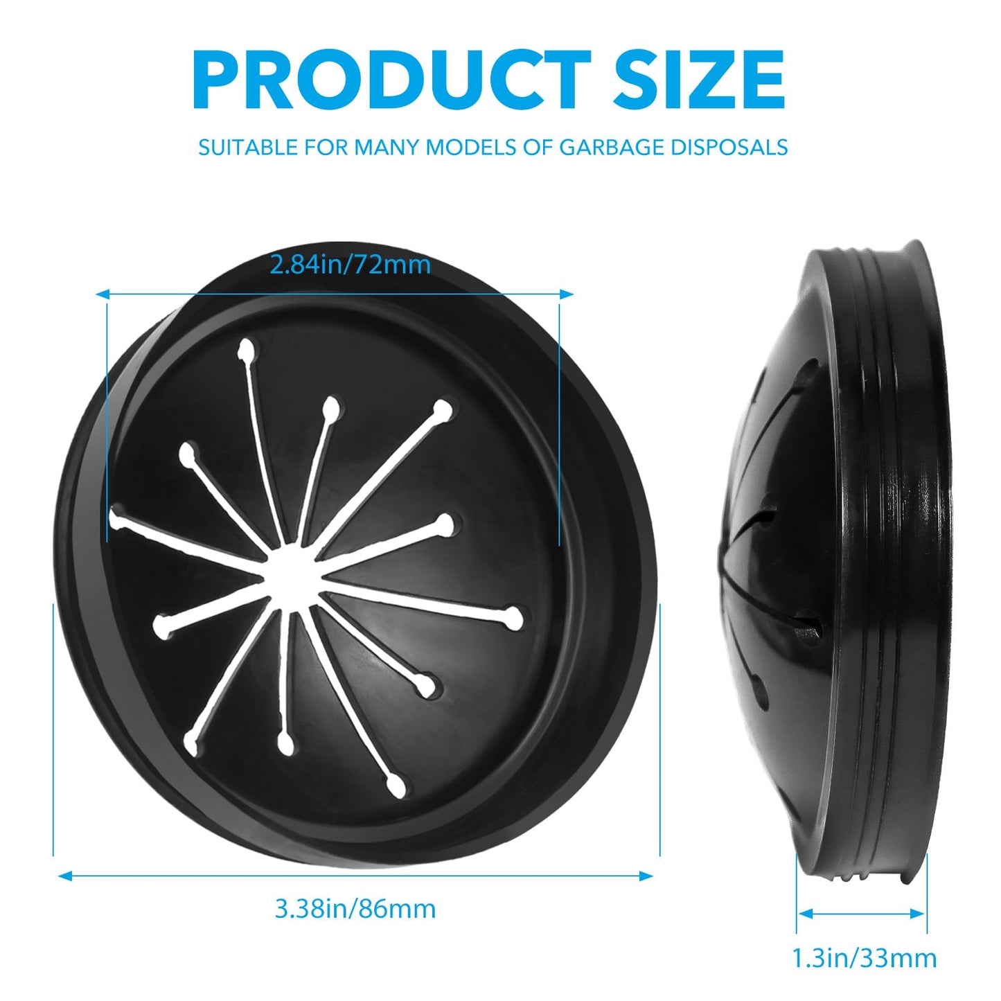 AxiyanX 3 3/8" Inch Sink Splash Guard - Rubber Garbage Guard and Disposal Stopper for Whirlaway, Waste King, and GE Models (Black 3 3/8 in)