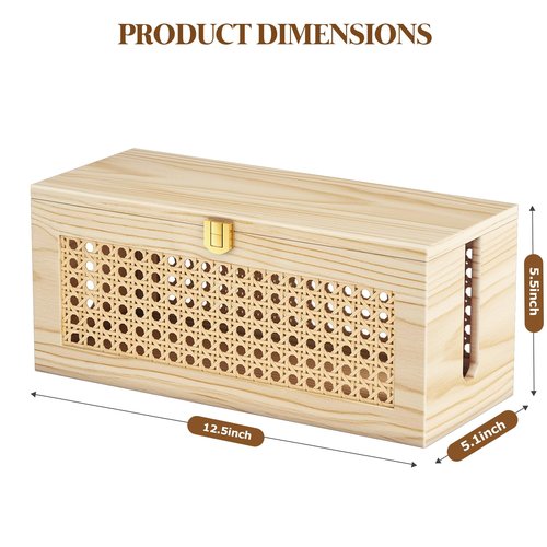 Cable Management Box, Cable Organizer Box Safe for Kids and Pets, 2 Open Slots Cords Hider Box for Power Strips, Computer Router, USB Hub 12.5" x 5.1" x 5.5", Natural